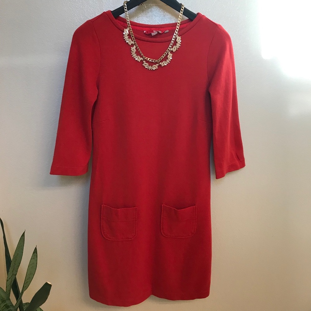 Boden Women’s 3/4 Sleeve Red Dress with Pockets